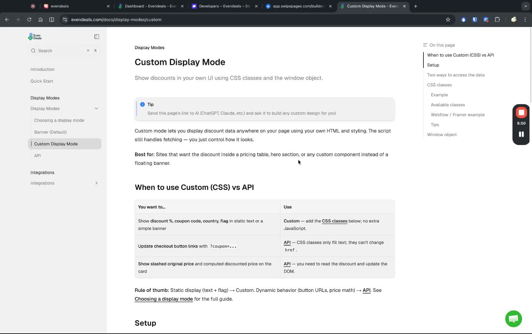 Evendeals Custom Display Mode documentation
