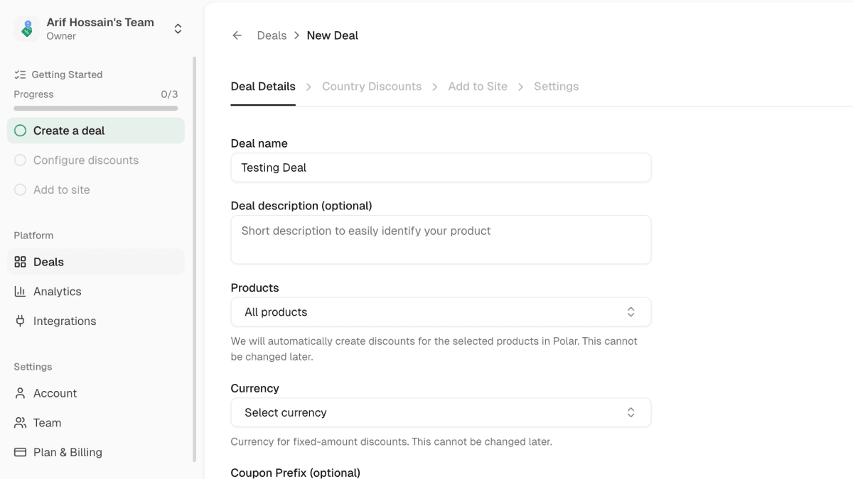 Fill out deal details