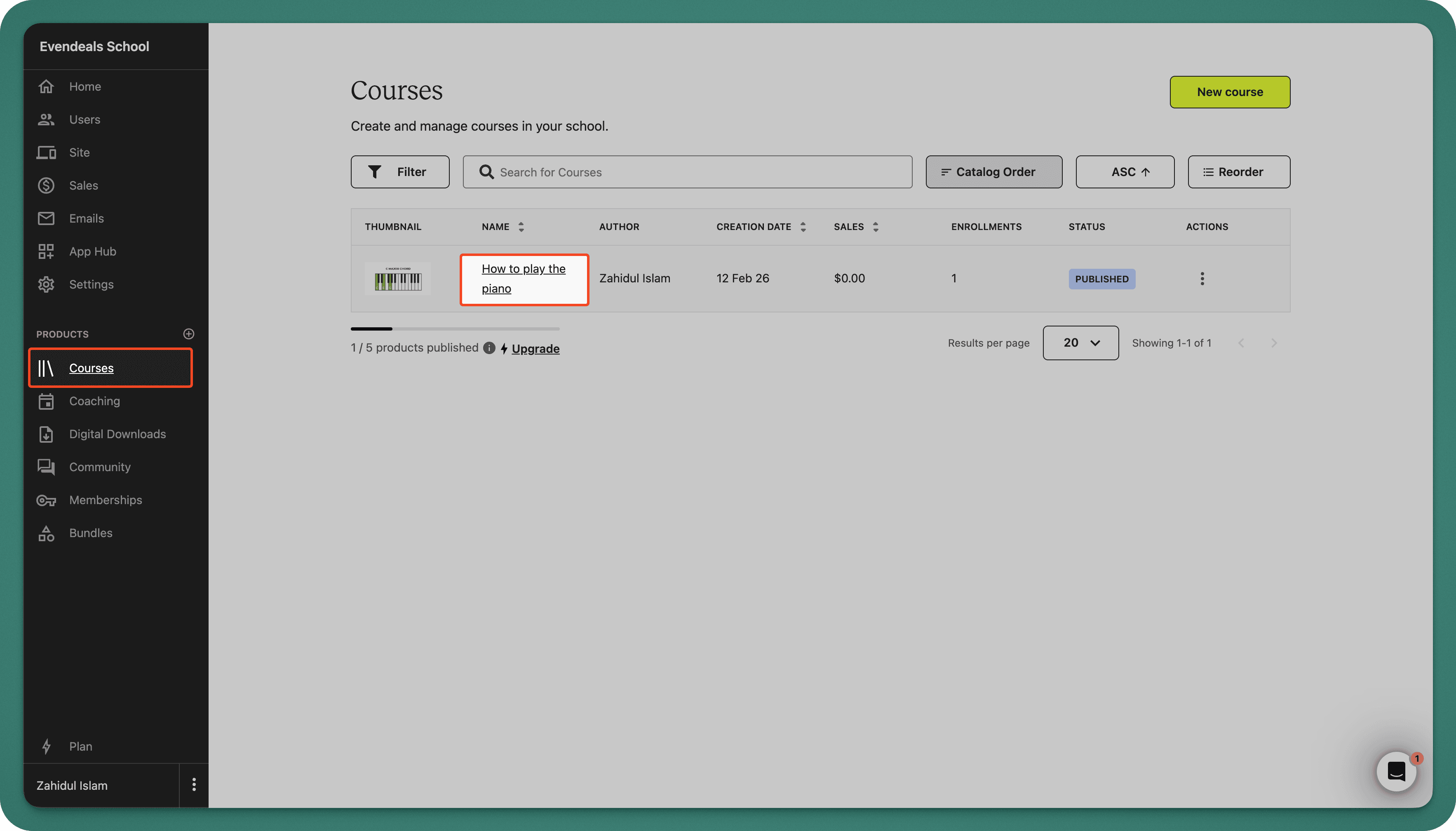 Teachable courses page