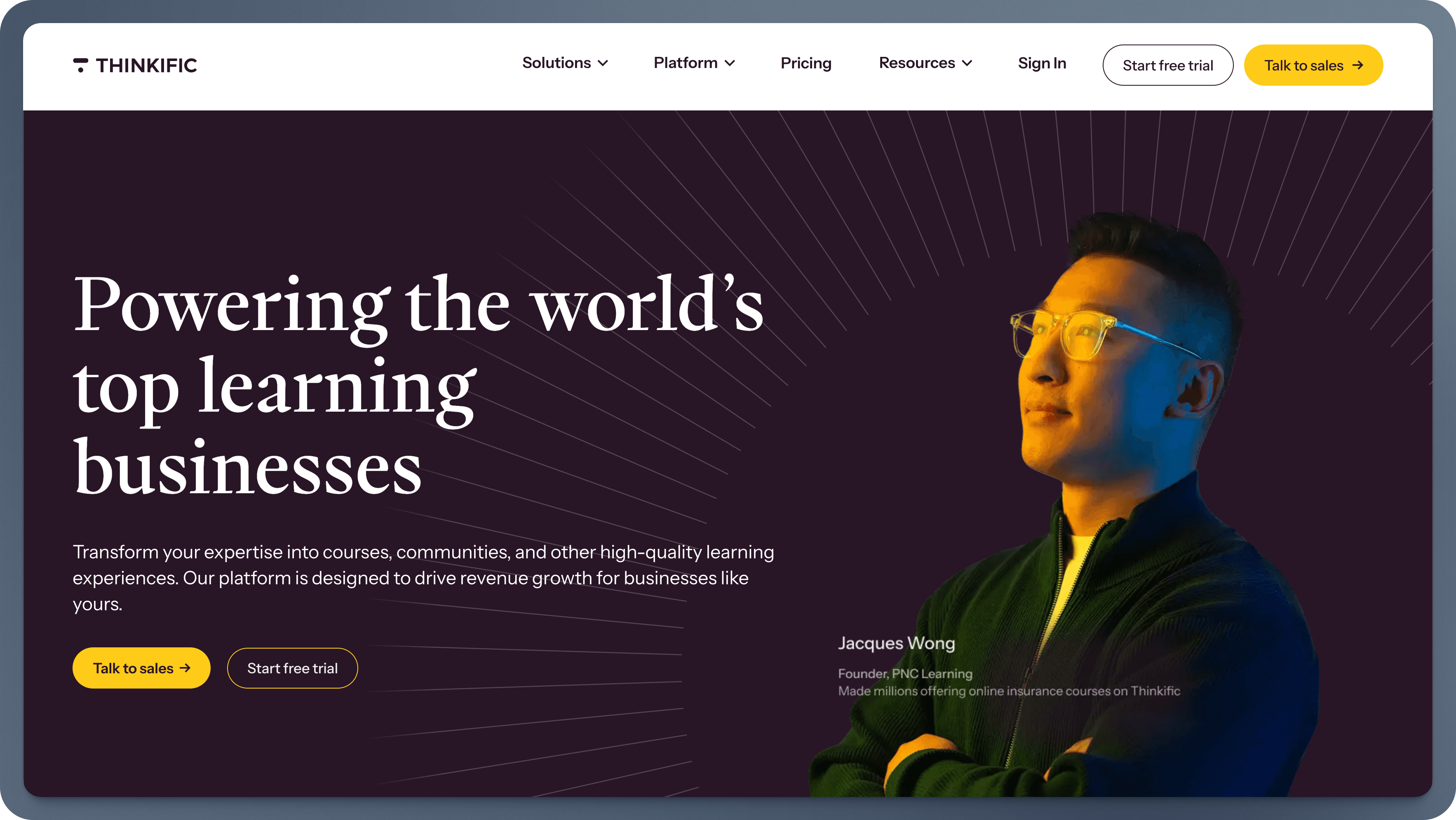 Thinkific platform homepage