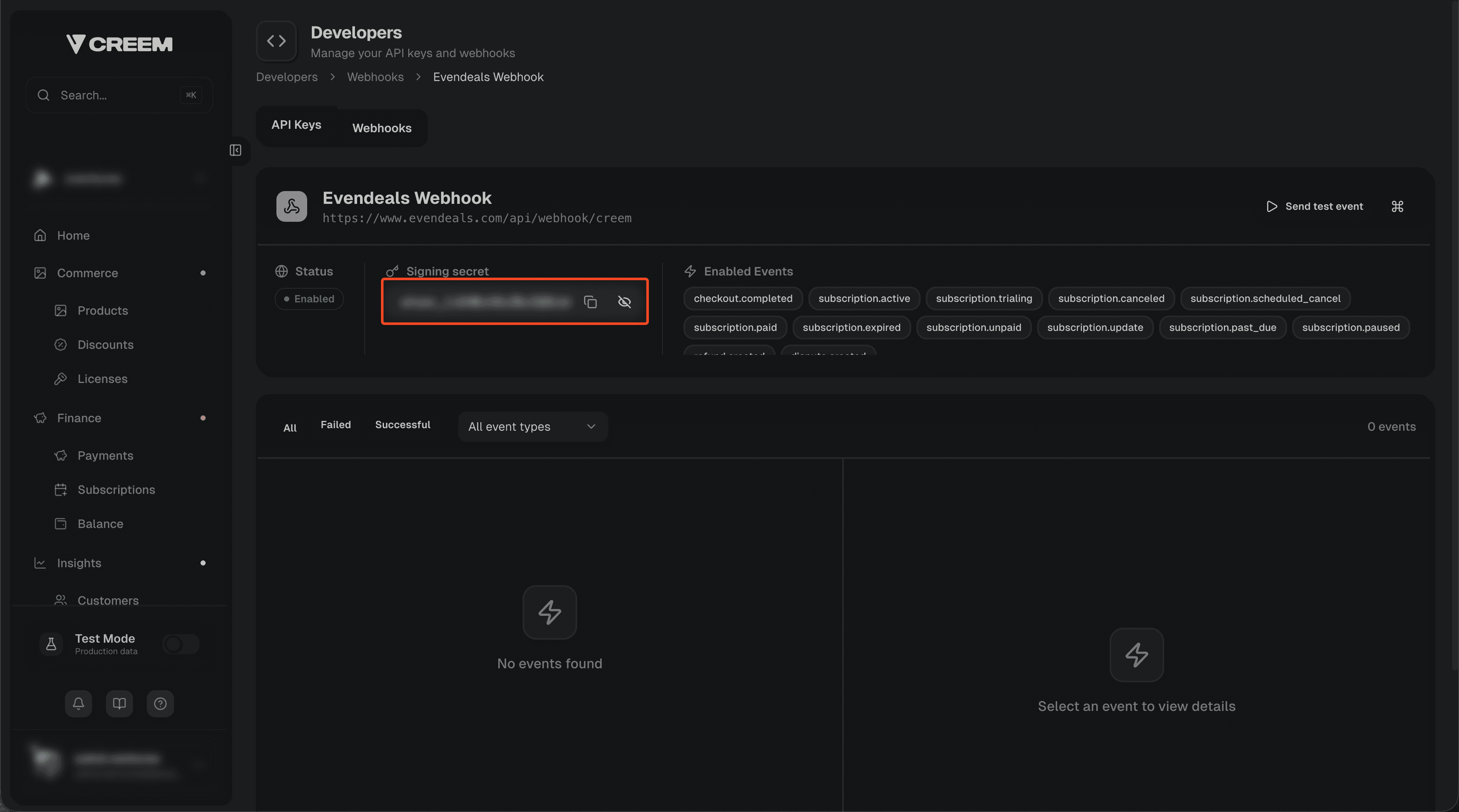 Copy webhook signing secret